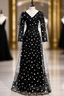 Black Tulle Long Sleeve V-neck Little Daisy Formal Prom Dresses