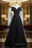 Black Tulle Off the Shoulder Appliques Formal Prom Dresses