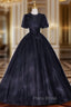Black Tulle Puff Sleeve Backless Appliques Quinceanera Dresses