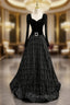 Black Tulle Sequins Long Sleeve Formal Prom Dresses