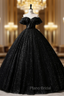 Black Tulle Sequins Off the Shoulder Quinceanera Dresses