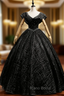 Black Tulle Sequins V-Neck Beading Quinceanera Dresses