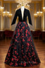 Black Tulle Sequins V-neck Short Sleeve Backless Formal Prom Dresses