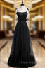 Black Tulle Spagehtti Straps Sequins Feather Formal Prom Dresses