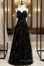 Black Tulle Spaghetti Straps Appliques Formal Prom Dresses