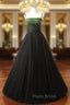 Black Tulle Spaghetti Straps Green Beading Formal Prom Dresses