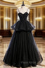 Black Tulle Spaghetti Straps Long Formal Prom Dresses