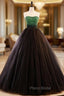 Black Tulle Strapless Green Beading Formal Prom Dresses