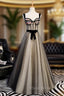 Black Tulle Straps Embroidery Sequins Formal Prom Dresses