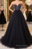 Black tulle sweetheart neck long Formal Prom dress, black evening dress