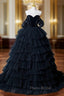 Black Tulle Tiers Sweetheart Formal Prom Dresses