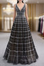 Black Tulle V-neck Beading Sequins Formal Prom Dresses