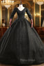 Black Tulle V-neck Short Sleeve Beading Quinceanera Dresses