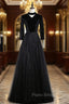 Black Tulle Velvet High Neck Long Sleeve Formal Prom Dresses