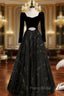 Black Tulle Velvet Long Sleeve Formal Prom Dresses