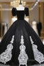 Black Tulle Velvet Short Sleeve Quinceanera Dresses