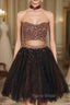 Black Two Pieces Beads Tulle Short Formal Prom Dresses Black Homecoming Dresses