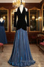 Black V-neck Long Sleeve Pleats Formal Prom Dresses