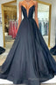 Black v neck satin long Formal Prom dress, black evening dress