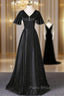Black V-neck Short Sleeve Formal Prom Dresses