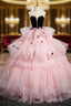 Black Velvet and Pink Tulle Strapless Formal Prom Dresses