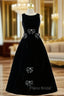 Black Velvet Backless Tea Length Beading Formal Prom Dresses
