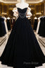 Black Velvet Long A-Line Formal Prom Dresses, Off The Shoulder Formal Party Dresses