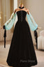 Black Velvet Long Sleeve Strapless Formal Prom Dresses