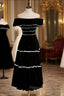 Black Velvet Off the Shoulder Pearls Short Formal Prom Dresses