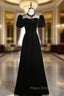 Black Velvet Puff Sleeve Formal Prom Dresses