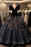 Black Velvet Sequins Short Sleeve Quinceanera Dresses