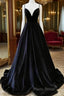 Black Velvet Straps V-Neckline Long Party Dresses, A-Line Velvet Formal Prom Dresses