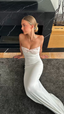 White Strapless Sheath Long Formal Prom Dresses Elegant Party Dresses