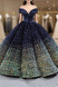 Blue And Green Sequins Off the Shoulder Formal Prom Dresses