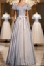 Blue And Pink Beaded Tulle Lovely A-Line Long Party Dresses, Tulle Formal Dresses Formal Prom Dresses
