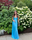 Blue Backless Mermaid Satin Long Formal Evening Formal Prom Dresses
