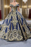 Blue Ball Gown Sequins Off the Shoulder Luxury Formal Prom Dresses