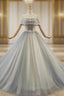 Blue Ball Gown Tulle Sequins Floor Length Wedding Dresses