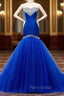 Blue Bodice Lace Up Mermaid Sweetheart Tulle Wedding Dresses