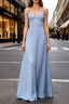 Blue Chiffon A Line Long Bridesmaid Dresses