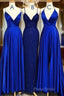 Blue Gray Tulle V Neck Flower Lace Long Dresses Lace Formal Prom Dresses