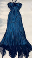 Blue Lace Appliques Chiffon Long Formal Evening Formal Prom Dresses