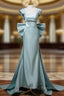 Blue Mermaid Satin Bow Formal Prom Dresses