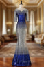 Blue Mermaid Short Sleeve Sequins Formal Prom Dresses