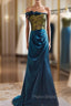 Blue Mermaid Strapless Print Formal Prom Dresses