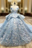 Blue Off Shoulder Ball Gown Formal Prom Dresses Sweet 16th Dresses