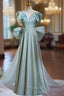 Blue Off the Shoulder Bow Formal Prom Dresses