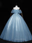 Blue Off-the-Shoulder Sequin Tulle Lace Sleeveless Lone Formal Prom Dresses,Sweet 16 Gown