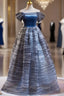 Blue Off the Shoulder Velvet Formal Prom Dresses