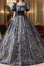 Blue Print Short Sleeve Quinceanera Dresses